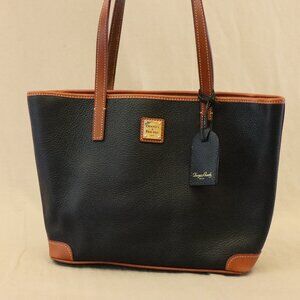 Dooney & Bourke Pebble Grain Small Shopper Tote — Black with British Tan trim (D